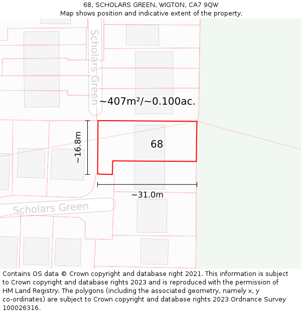 68, SCHOLARS GREEN, WIGTON, CA7 9QW: Plot and title map