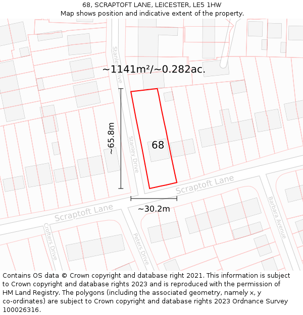 68, SCRAPTOFT LANE, LEICESTER, LE5 1HW: Plot and title map