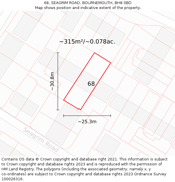 68, SEAGRIM ROAD, BOURNEMOUTH, BH8 0BD: Plot and title map