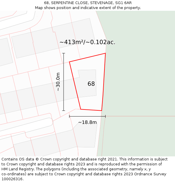 68, SERPENTINE CLOSE, STEVENAGE, SG1 6AR: Plot and title map