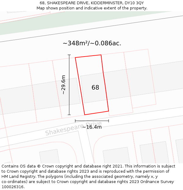 68, SHAKESPEARE DRIVE, KIDDERMINSTER, DY10 3QY: Plot and title map