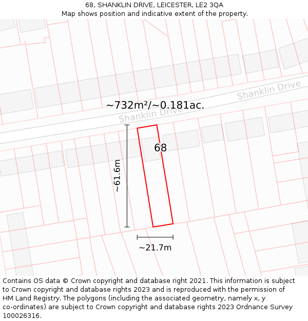 68, SHANKLIN DRIVE, LEICESTER, LE2 3QA: Plot and title map