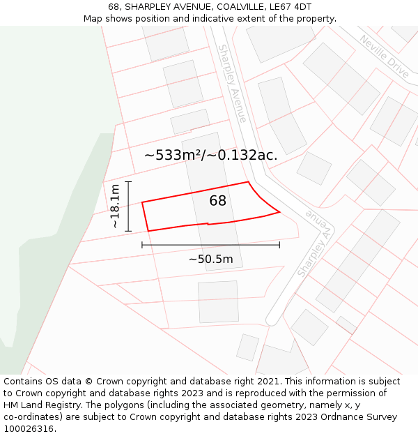 68, SHARPLEY AVENUE, COALVILLE, LE67 4DT: Plot and title map