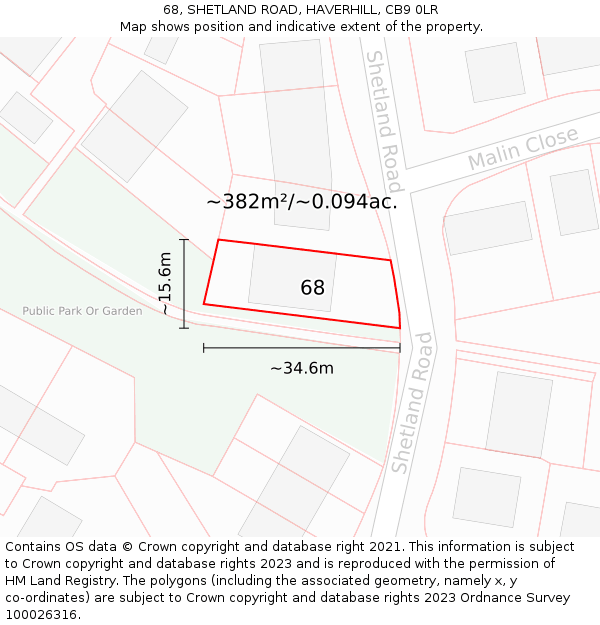 68, SHETLAND ROAD, HAVERHILL, CB9 0LR: Plot and title map