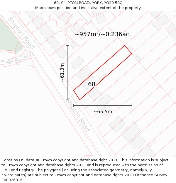 68, SHIPTON ROAD, YORK, YO30 5RQ: Plot and title map