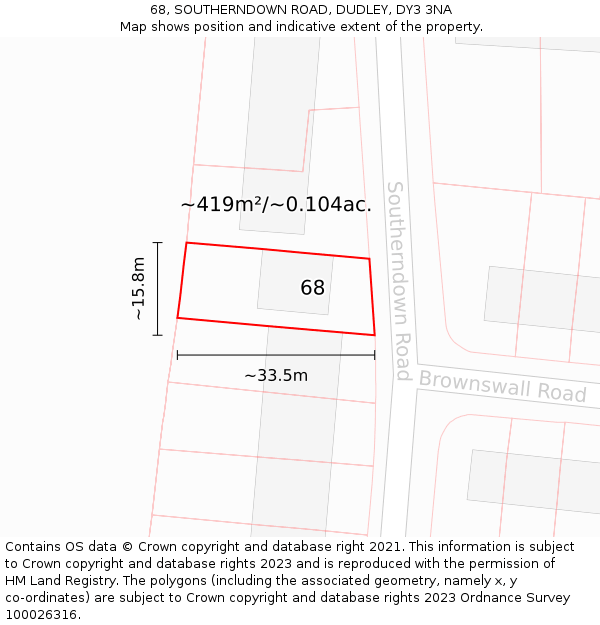 68, SOUTHERNDOWN ROAD, DUDLEY, DY3 3NA: Plot and title map