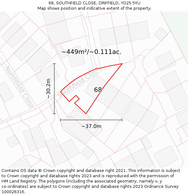 68, SOUTHFIELD CLOSE, DRIFFIELD, YO25 5YU: Plot and title map