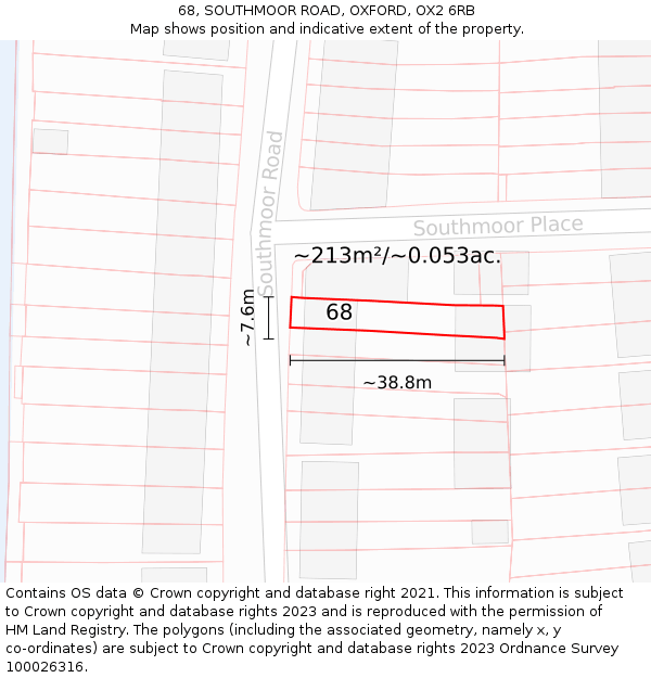 68, SOUTHMOOR ROAD, OXFORD, OX2 6RB: Plot and title map