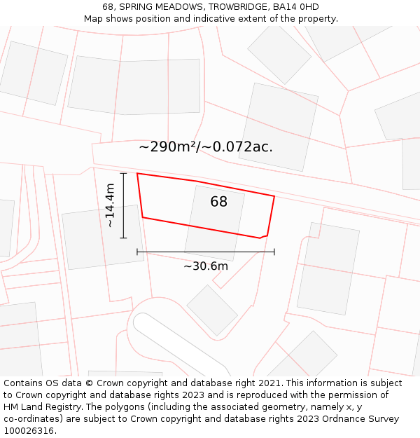 68, SPRING MEADOWS, TROWBRIDGE, BA14 0HD: Plot and title map