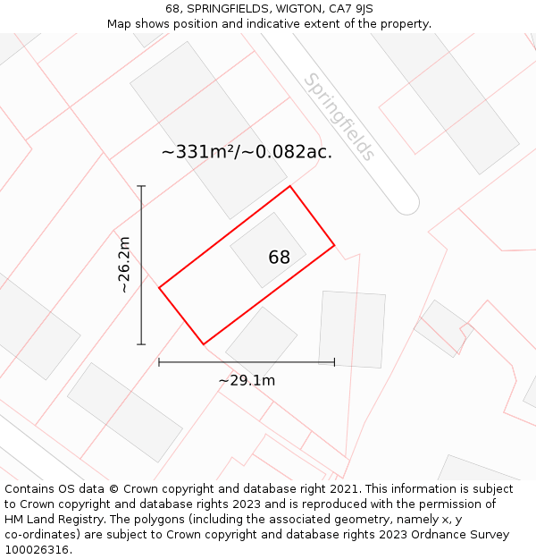 68, SPRINGFIELDS, WIGTON, CA7 9JS: Plot and title map