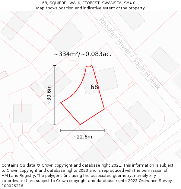 68, SQUIRREL WALK, FFOREST, SWANSEA, SA4 0UJ: Plot and title map