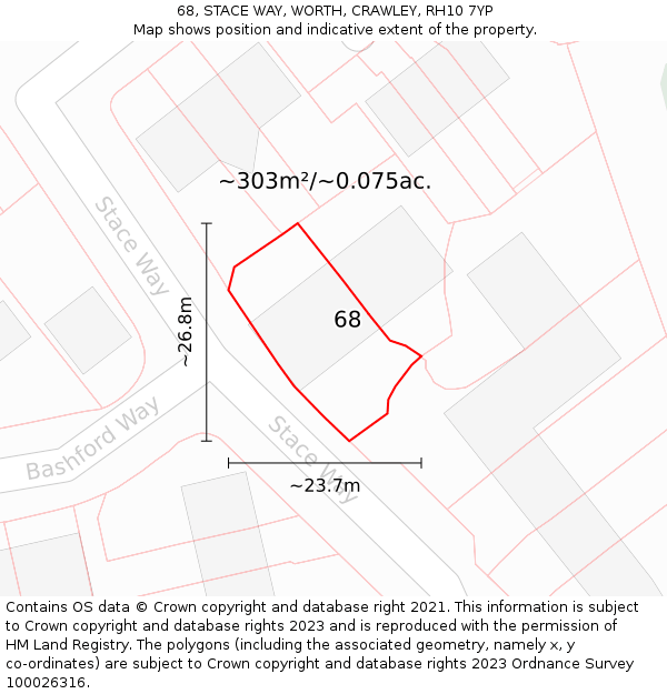 68, STACE WAY, WORTH, CRAWLEY, RH10 7YP: Plot and title map