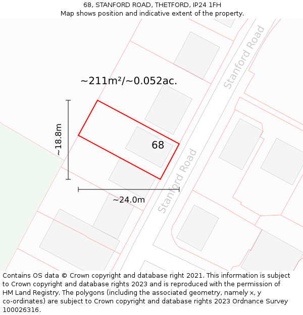 68, STANFORD ROAD, THETFORD, IP24 1FH: Plot and title map