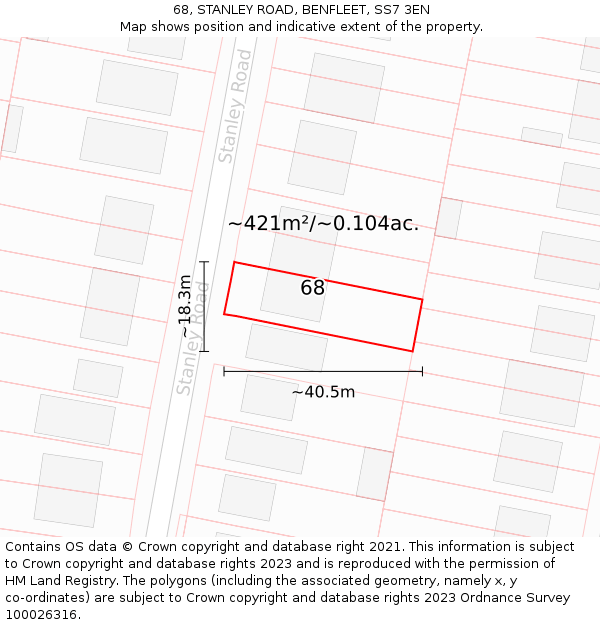 68, STANLEY ROAD, BENFLEET, SS7 3EN: Plot and title map