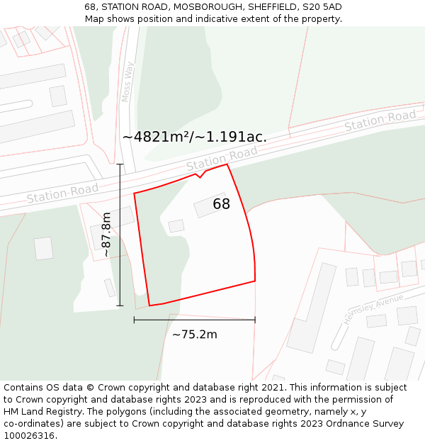 68, STATION ROAD, MOSBOROUGH, SHEFFIELD, S20 5AD: Plot and title map