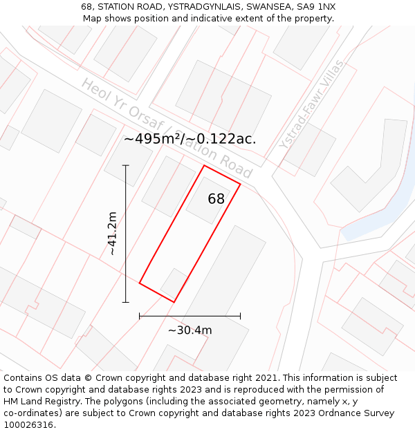 68, STATION ROAD, YSTRADGYNLAIS, SWANSEA, SA9 1NX: Plot and title map