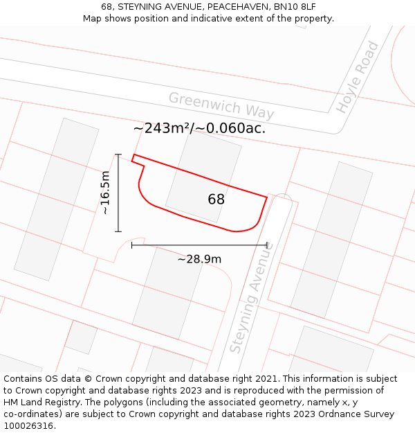 68, STEYNING AVENUE, PEACEHAVEN, BN10 8LF: Plot and title map