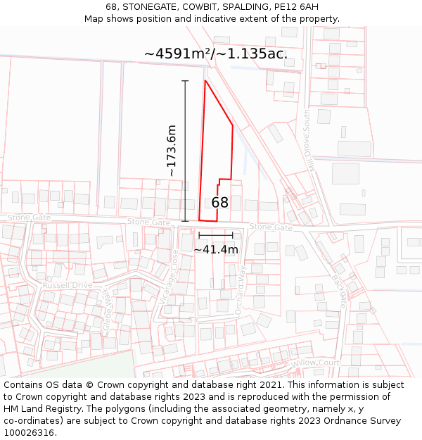 68, STONEGATE, COWBIT, SPALDING, PE12 6AH: Plot and title map