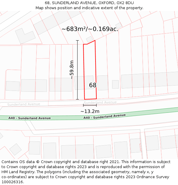 68, SUNDERLAND AVENUE, OXFORD, OX2 8DU: Plot and title map