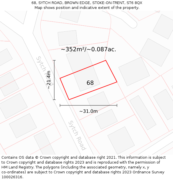 68, SYTCH ROAD, BROWN EDGE, STOKE-ON-TRENT, ST6 8QX: Plot and title map