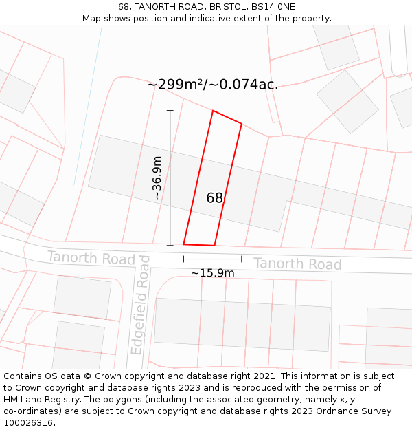 68, TANORTH ROAD, BRISTOL, BS14 0NE: Plot and title map