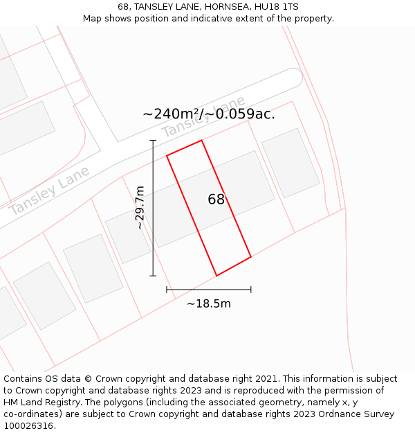 68, TANSLEY LANE, HORNSEA, HU18 1TS: Plot and title map