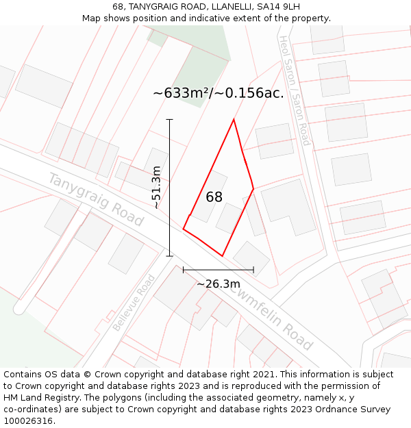 68, TANYGRAIG ROAD, LLANELLI, SA14 9LH: Plot and title map