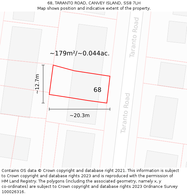68, TARANTO ROAD, CANVEY ISLAND, SS8 7LH: Plot and title map