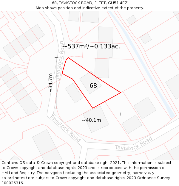 68, TAVISTOCK ROAD, FLEET, GU51 4EZ: Plot and title map