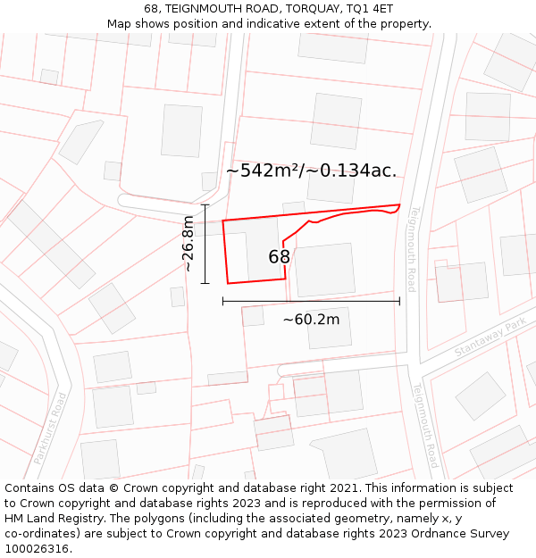 68, TEIGNMOUTH ROAD, TORQUAY, TQ1 4ET: Plot and title map