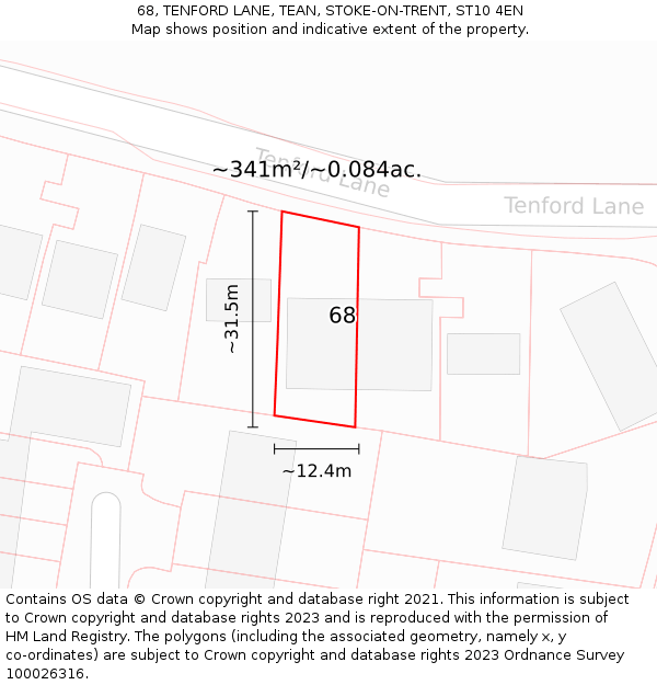 68, TENFORD LANE, TEAN, STOKE-ON-TRENT, ST10 4EN: Plot and title map