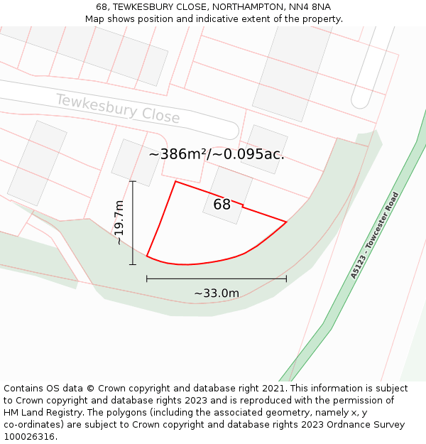 68, TEWKESBURY CLOSE, NORTHAMPTON, NN4 8NA: Plot and title map