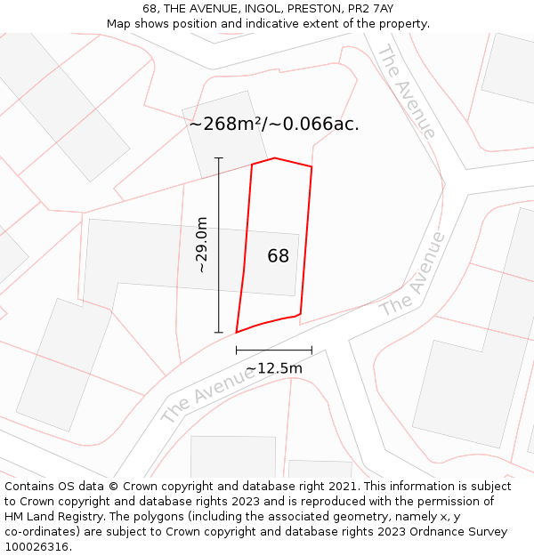 68, THE AVENUE, INGOL, PRESTON, PR2 7AY: Plot and title map