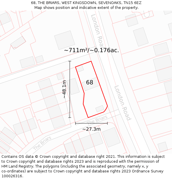 68, THE BRIARS, WEST KINGSDOWN, SEVENOAKS, TN15 6EZ: Plot and title map