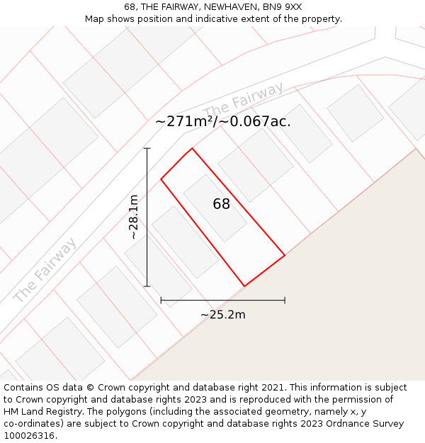 68, THE FAIRWAY, NEWHAVEN, BN9 9XX: Plot and title map