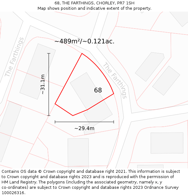 68, THE FARTHINGS, CHORLEY, PR7 1SH: Plot and title map