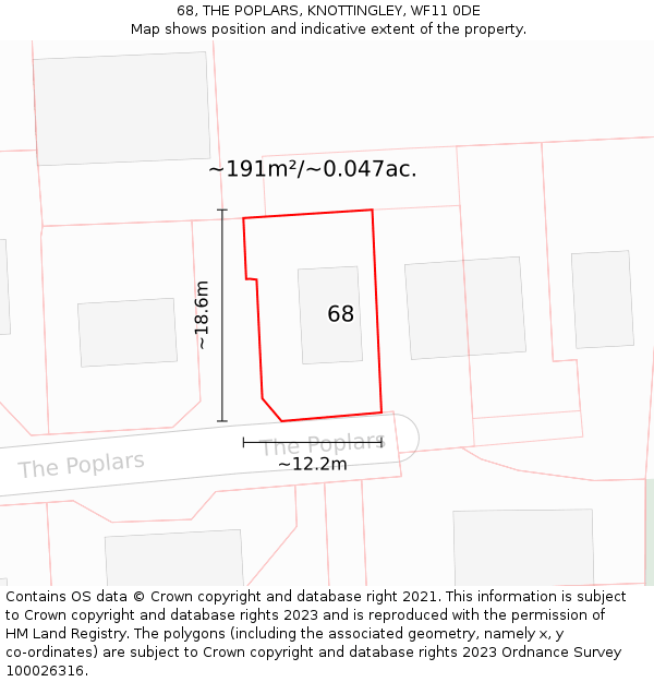 68, THE POPLARS, KNOTTINGLEY, WF11 0DE: Plot and title map