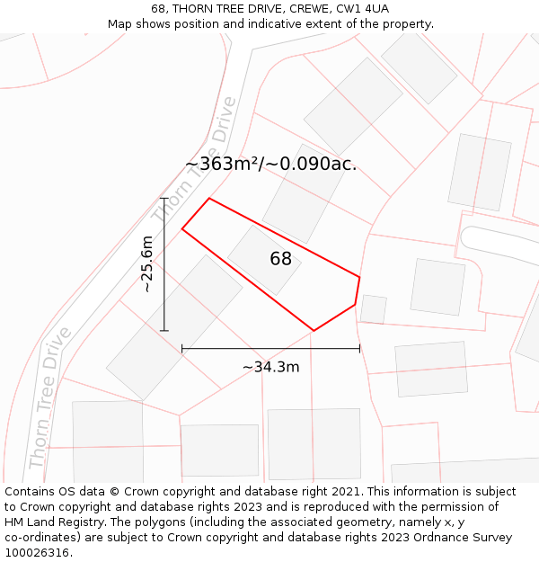 68, THORN TREE DRIVE, CREWE, CW1 4UA: Plot and title map