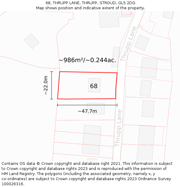 68, THRUPP LANE, THRUPP, STROUD, GL5 2DG: Plot and title map