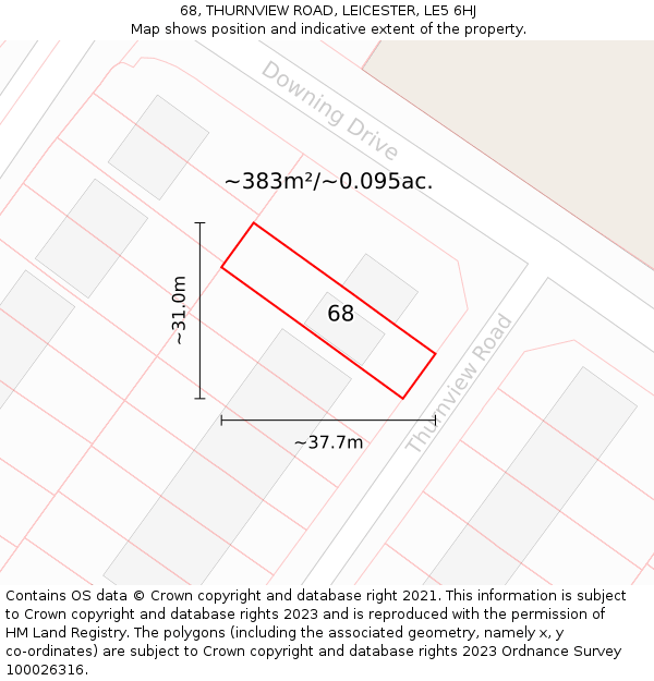 68, THURNVIEW ROAD, LEICESTER, LE5 6HJ: Plot and title map