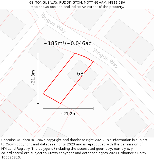 68, TONGUE WAY, RUDDINGTON, NOTTINGHAM, NG11 6BA: Plot and title map