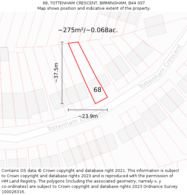 68, TOTTENHAM CRESCENT, BIRMINGHAM, B44 0ST: Plot and title map