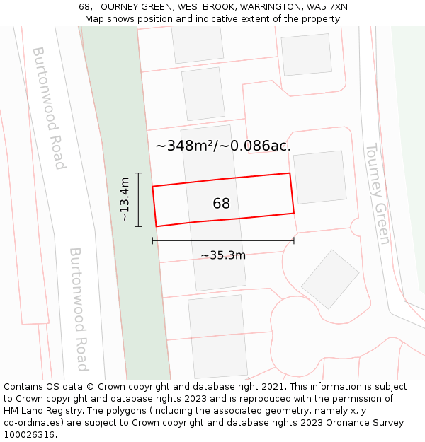 68, TOURNEY GREEN, WESTBROOK, WARRINGTON, WA5 7XN: Plot and title map