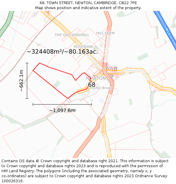 68, TOWN STREET, NEWTON, CAMBRIDGE, CB22 7PE: Plot and title map