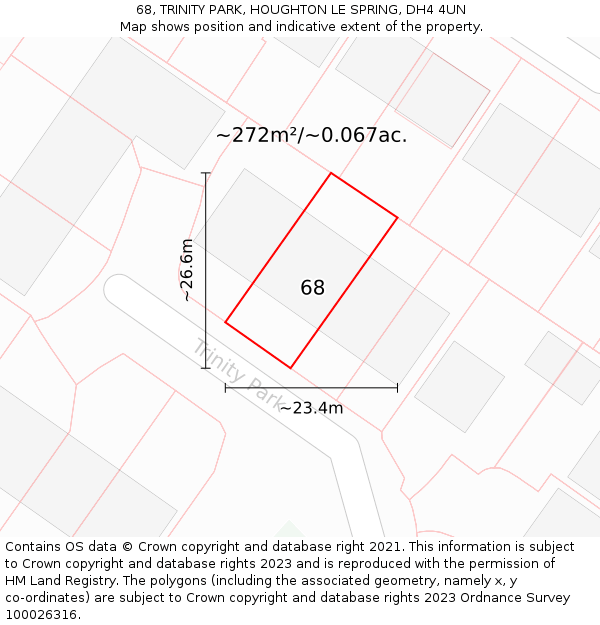 68, TRINITY PARK, HOUGHTON LE SPRING, DH4 4UN: Plot and title map