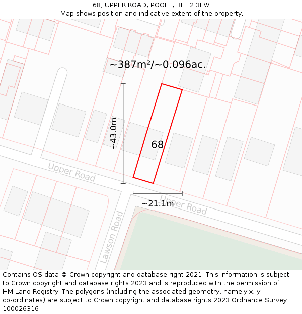 68, UPPER ROAD, POOLE, BH12 3EW: Plot and title map