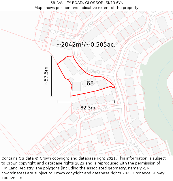 68, VALLEY ROAD, GLOSSOP, SK13 6YN: Plot and title map