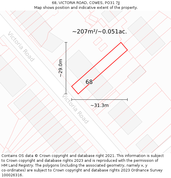 68, VICTORIA ROAD, COWES, PO31 7JJ: Plot and title map