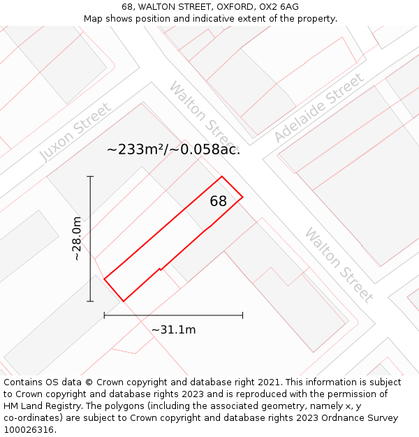 68, WALTON STREET, OXFORD, OX2 6AG: Plot and title map