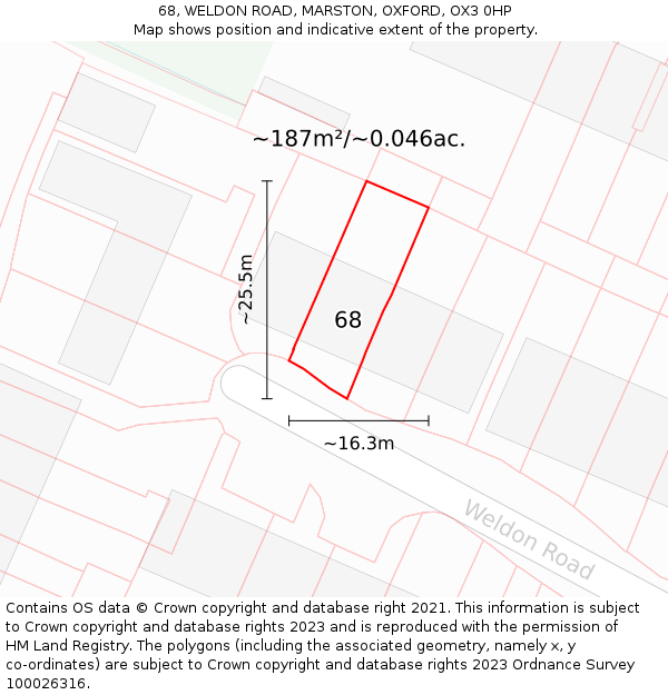 68, WELDON ROAD, MARSTON, OXFORD, OX3 0HP: Plot and title map